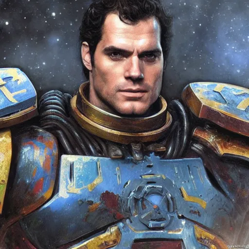 Prompt: Henry Cavill as a Space Marine, close-up portrait art by Donato Giancola and James Gurney, digital art, trending on artstation