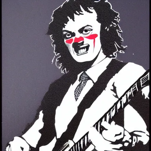 Prompt: angus young drawn by banksy