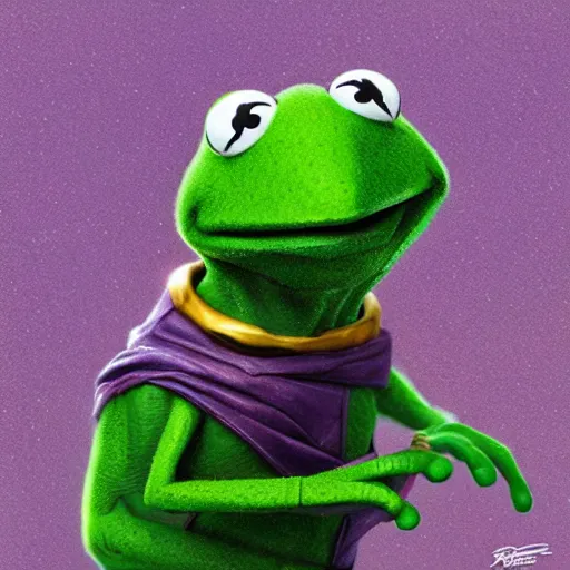Prompt: kermit the frog as thanos by ross tran