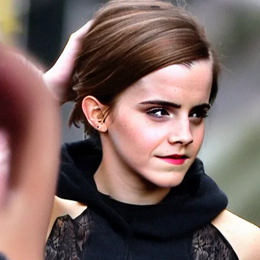 Image similar to Emma Watson emerging from a cuckoo clock
