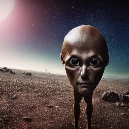 Image similar to an amazing award winning portrait photo of an alien on an unknown planet