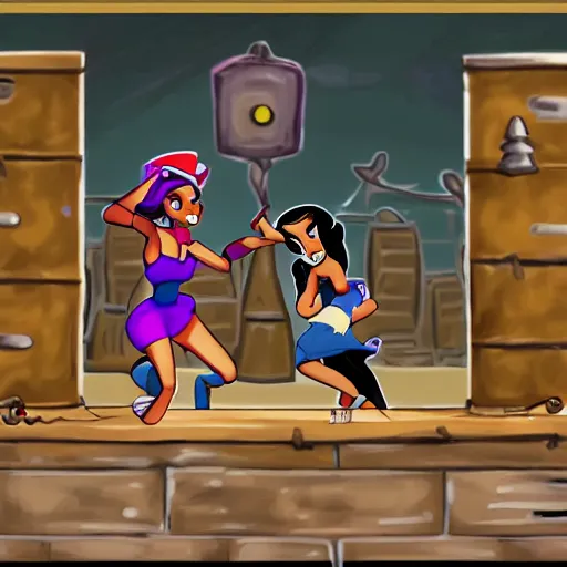 Prompt: shantae dancing in prison camp, wwii, full color