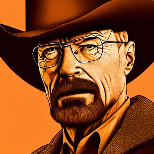 Prompt: walter white as a cowboy in a western town, golden hour, cinematic, digital art