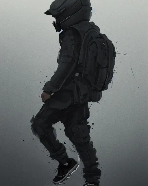 Image similar to Medium shot of a character wearing Nike ACG+Acronym+Riot Division in the style of greg rutkowski