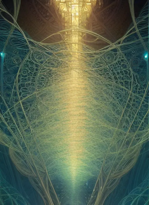 Image similar to fractals!! calm, healing, resting, water, hybrids, tech wear!!!, scifi, glowing lights!! intricate elegant, highly detailed, volumetric, smoke, digital photograph, artstation, concept art, smooth, sharp focus, thin glowing wires, illustration, art by greg rutkowski and alphonse mucha, singularity!!!