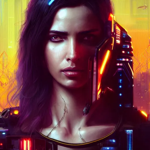 Image similar to Ana de Armas, cyberpunk 2070, synthwave, highly detailed, digital painting, artstation, concept art, sharp focus, illustration, art by artgerm and greg rutkowski and alphonse mucha