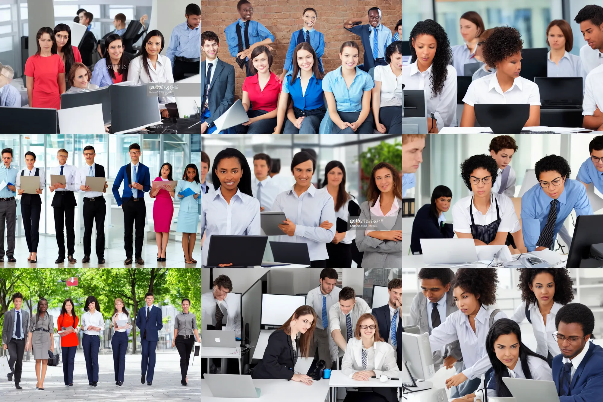 Prompt: stock photograph young office workers diverse, shutterstock watermark, gettyimages watermark, dreamstime watermark