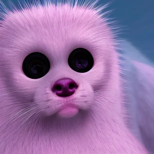 Image similar to white mink with necklace of pink bacteria, unreal engine, staring at camera, matte background, high symmetry, 8k