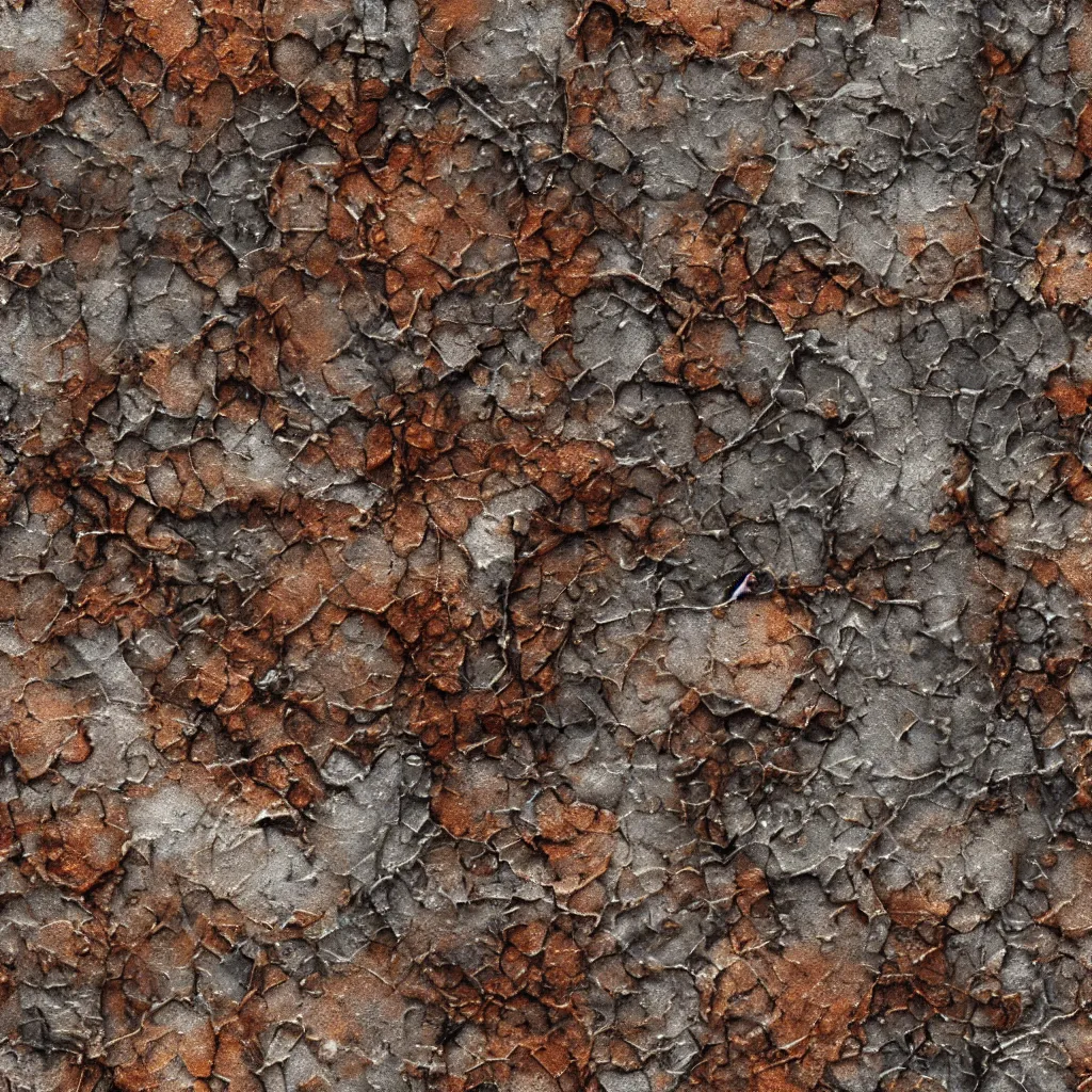 Prompt: seamless tileable texture of damaged rusted metal, realistic, very detailed, beautiful, intricate details, sharp focus, substance designer, substance render, substance painter, marmoset, unreal engine, octane render