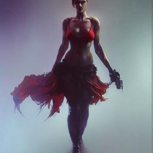 Image similar to ruby rose, hyperrealistic full figure, bladerunner street alley, art of elysium by frank frazetta and by jeremy mann and by alphonse mucha, fantasy art, photo realistic, dynamic lighting, artstation, full figure poster, volumetric lighting, very detailed face, 4 k, award winning