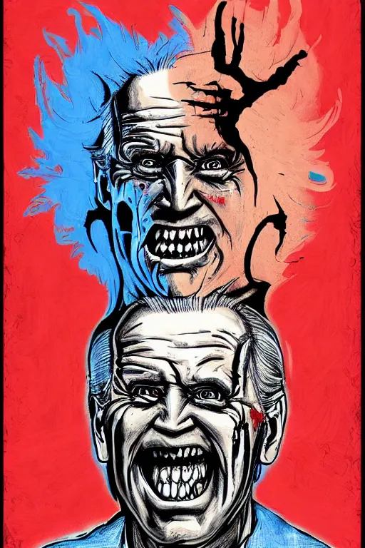 Image similar to joe biden evil grin, horror, terrifying artwork, monster, artwork by stephen gammel, illustration