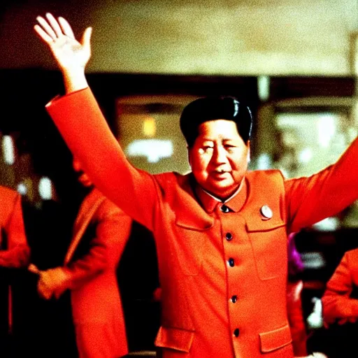 Image similar to A still of Mao Zedong wearing a disco suit in Saturday Night Fever