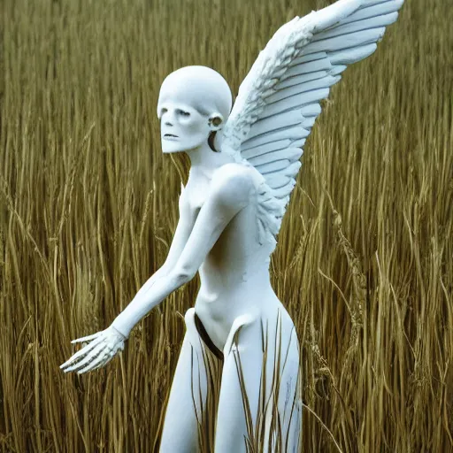 Prompt: [ angel ]! made of [ bones ]! standing in a [ grass field ]!!, 4 k photorealistic!! art style, award winning, [ 4 k ], [ symmetrical ]!!, trending on [ unsplash ]!