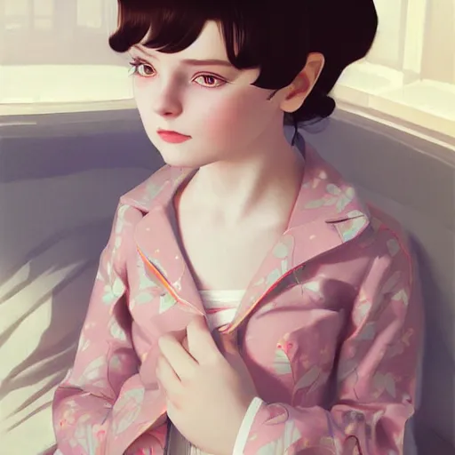 Image similar to little girl in pajama. digital artwork made by ilya kuvshinov, inspired by balthus, highly detailed, realistic,