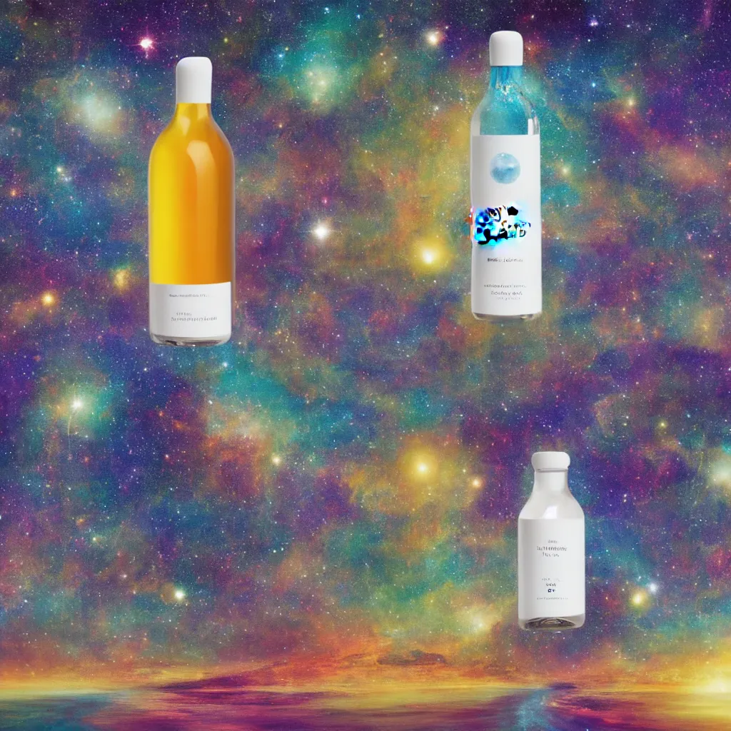 Image similar to the universe contained within a bottle, in a style of midjourney