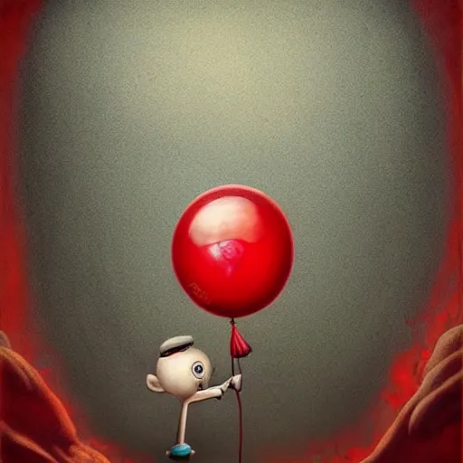 Prompt: surrealism grunge cartoon portrait sketch of a mushroom with a wide smile and a red balloon by - michael karcz, loony toons style, mona lisa style, horror theme, detailed, elegant, intricate