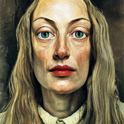 Image similar to high quality high detail painting by lucian freud, hd, galadriel from lord of the rings