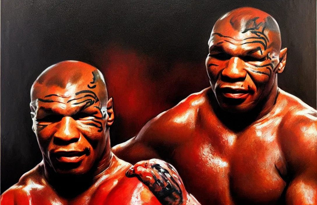 Image similar to portrait of 1 9 8 0's mike tyson!!!!!!!!!!!!!!!!!!!!!!!!!!!, detailed face, detailed painting,, epic lighting, by ilya repin, phil hale and kent williams