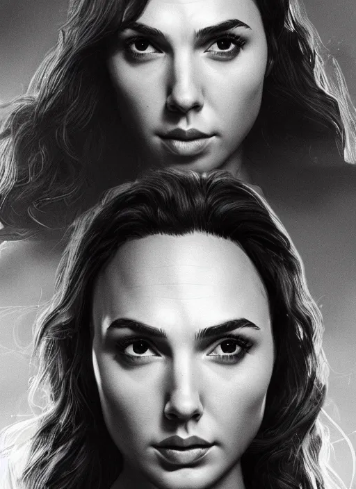 Image similar to a potrait of gal gadot as wanda maximoff in the movie Wanda Vision by Zack Snyder, 8k photorealistic, cinematic lighting, HD, high details, dramatic, trending on artstation, view from above