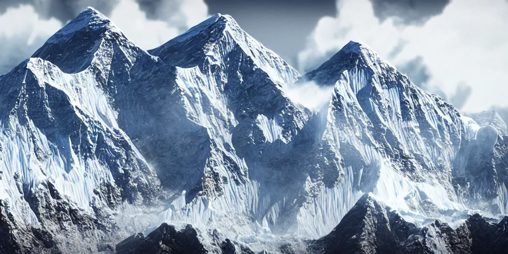 Image similar to a close - up photographic picture of a mount everest, photographic filter, unreal engine 5, realistic, hyperdetailed, 8 k, cinematic, volumetric lighting, very realistic effect, hd, hdr, 4 k, sharp focus, octane render, ultra detailed, high resolution, trending on artstation in the style of albert dros glowing rich colors powerful imagery