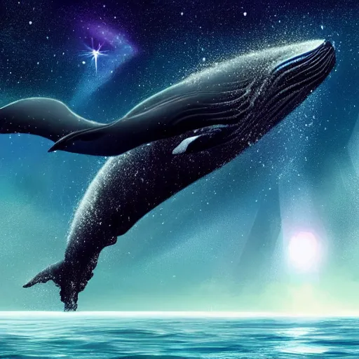 Prompt: a beautiful scenary of a fantasy world of a giant humpback whale on the sky with the background of a milky way, artstationHD, digital painting, hyper detail, elegant, cinematic, epic lighting, very very very very beautiful scenery