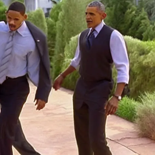 Image similar to still of will smith attacking obama with a flip flop