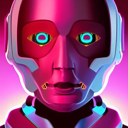 Prompt: a portrait of futuristic robot posed in front of a flat background, digital art in the style of greg rutkowksi trending on artstation