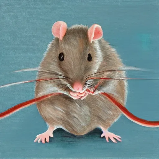 Prompt: rat eating blue cheese painting