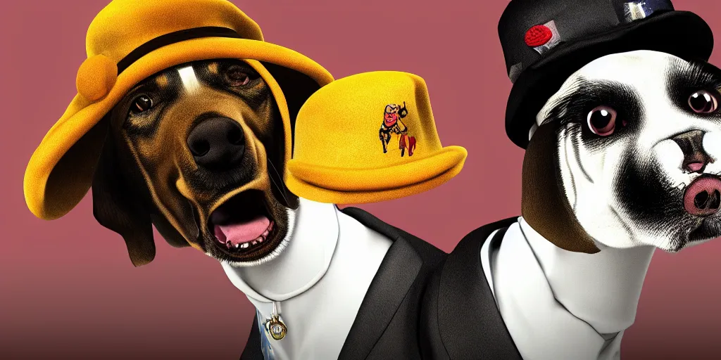 Image similar to portrait of snoop dogg as a literal dog with a hat, digital art, unreal engine