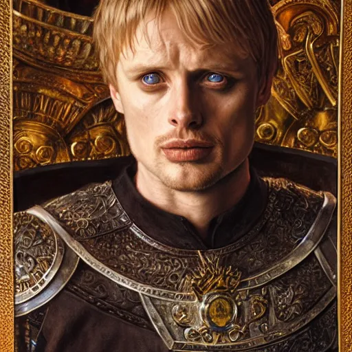 Prompt: attractive bradley james as attractive king arthur pendragon, natural lighting, high quality, very detailed painting, by donato giancola