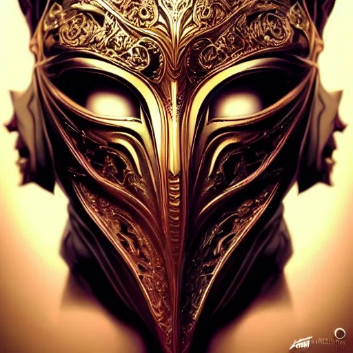 Image similar to Very very very very highly detailed epic photo of full face with beautiful ornamental venetian mask, intricate, dystopian, sci-fi, extremely detailed, digital painting, artstation, concept art, smooth, sharp focus, illustration, intimidating lighting, incredible art by Artgerm and Vincent di Fate and Anton Pieck