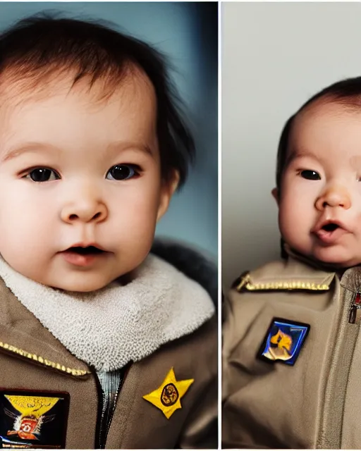 Image similar to annie leibovitz headshots of an adorable eurasian infant dressed as tom cruise in top gun's maverick, 5 0 mm soft focus