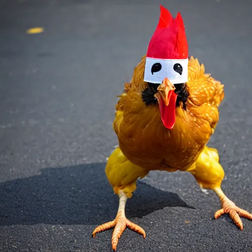 Image similar to chicken dressed as an inmate