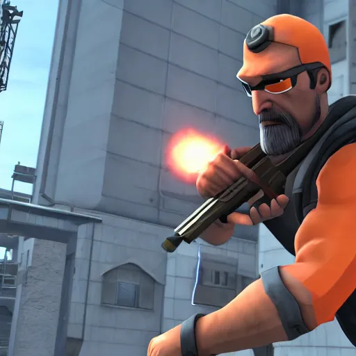 Image similar to Gordon Freeman in Team fortress 2, 4k screenshot of Team fortress 2 gameplay, 8k hdr showcase