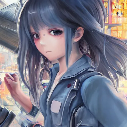 Image similar to dynamic composition, motion, ultra-detailed, incredibly detailed, a lot of details, amazing fine details and brush strokes, colorful and grayish palette, smooth, HD semirealistic anime CG concept art digital painting, watercolor oil painting of Clean and detailed post-cyberpunk sci-fi close-up schoolgirl in asian city in style of cytus and deemo, blue flame, relaxing, calm and mysterious vibes,, by a Chinese artist at ArtStation, by Huang Guangjian, Fenghua Zhong, Ruan Jia, Xin Jin and Wei Chang. Realistic artwork of a Chinese videogame, gradients, gentle an harmonic grayish colors. set in half-life 2, Matrix, GITS, Blade Runner, Neotokyo Source, Syndicate(2012), dynamic composition, beautiful with eerie vibes, very inspirational, very stylish, with gradients, surrealistic, dystopia, postapocalyptic vibes, depth of field, mist, rich cinematic atmosphere, perfect digital art, mystical journey in strange world