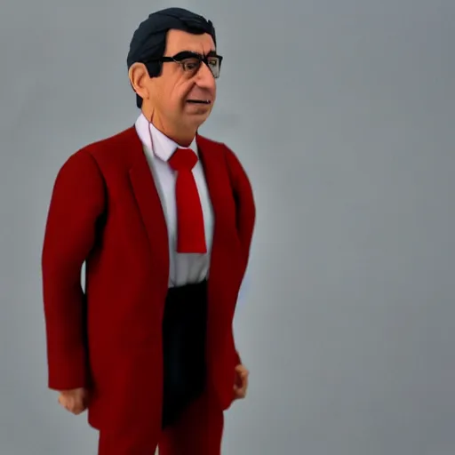 Prompt: high quality 4k picture of a plastic action man figure of Jean-Luc Melenchon with a suit and a red tie, cinestill 800t 8k, neat precise, very detailed, plastic texture