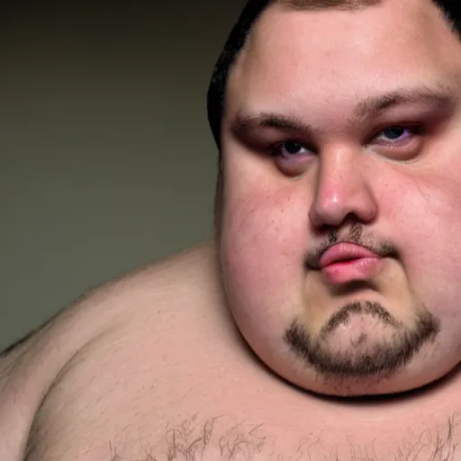 Image similar to smelly ugly obese man, close up to his wet face