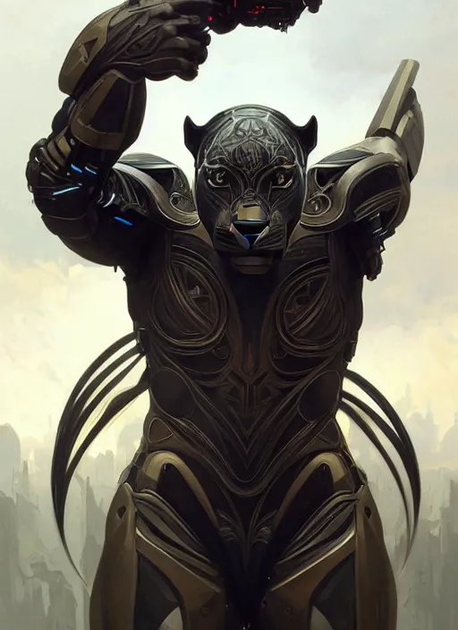 Prompt: symmetry!! portrait of a panther, sci - fi armour! muscular, fantasy, intricate, elegant, highly detailed, digital painting, artstation, concept art, smooth, sharp focus, illustration, art by artgerm and greg rutkowski and alphonse mucha
