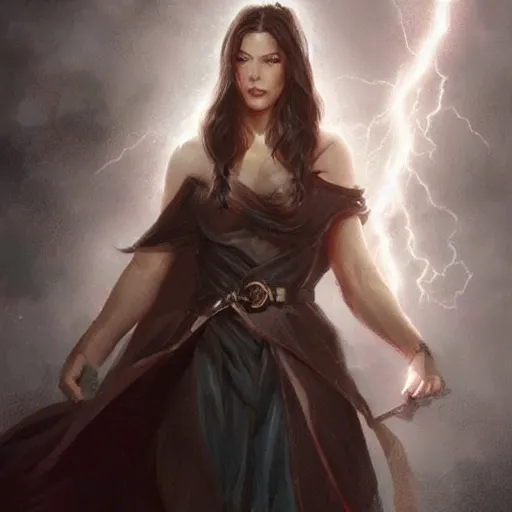 Prompt: liv tyler 2 0 - years old as the greek god of lightning, highly detailed, young, by artgerm and greg rutkowski