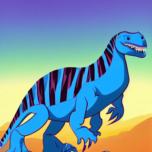 Image similar to a stylized blue t - rex dinosaur with darker blue stripes in an adult cartoon rough style