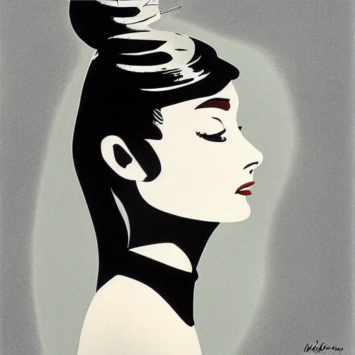 Prompt: a portrait of audrey hepburn, eyvind earle