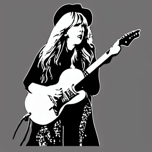 Image similar to stevie nicks playing guitar and singing, sticker - art, svg vector, adobe - illustrator