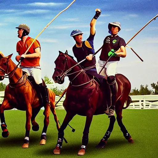 Image similar to The Four Horsemen of the Apocalypse playing polo