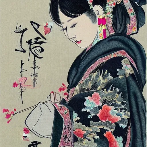 Image similar to woman wearing traditional Chinese clothing drawn by Lim Chuan Shin