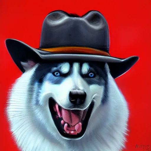 Prompt: a portrait painting of a husky in cowboy costume, wearing a cowboy hat, in the style of anime, trending on artstation