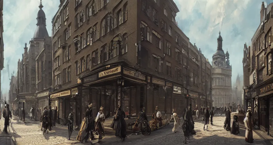 Image similar to victorian london, street scene, street level, whitechapel,hyperdetailed, artstation, cgsociety, 8k