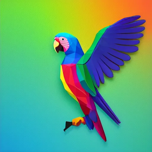 Image similar to 2 dimensional, vector, low poly, rainbow parrot icon, black background, cgsociety