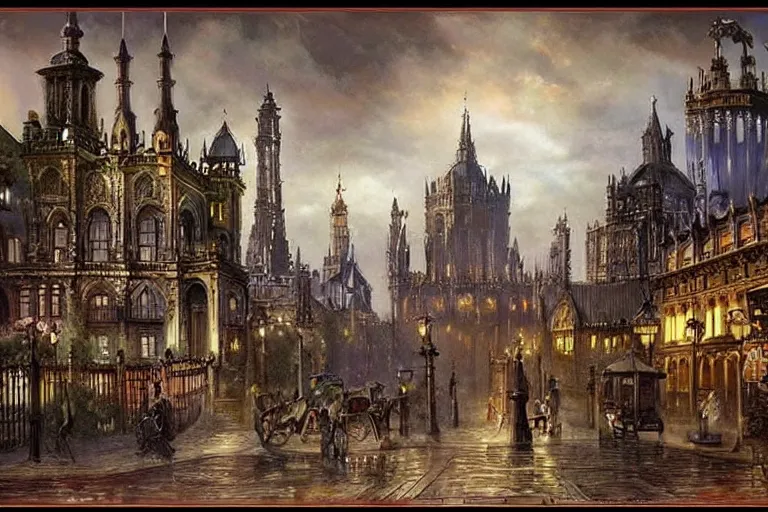 Image similar to a magnificent fantasy city. victorian-theme. photorealism.