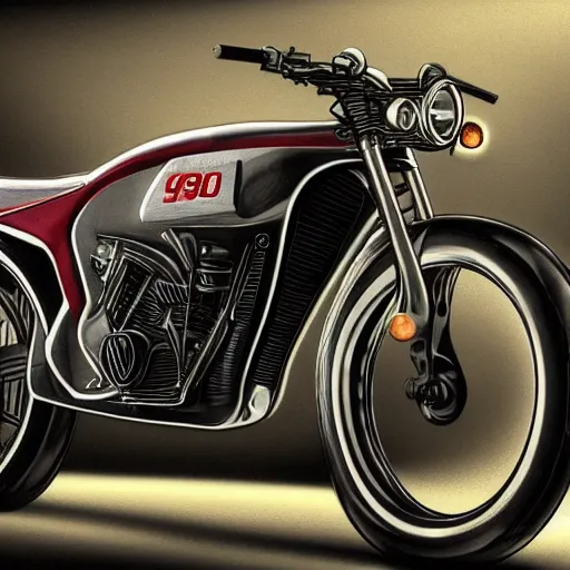 Prompt: concept art of a 1980s motorcycle, high detail, high definition, 8k