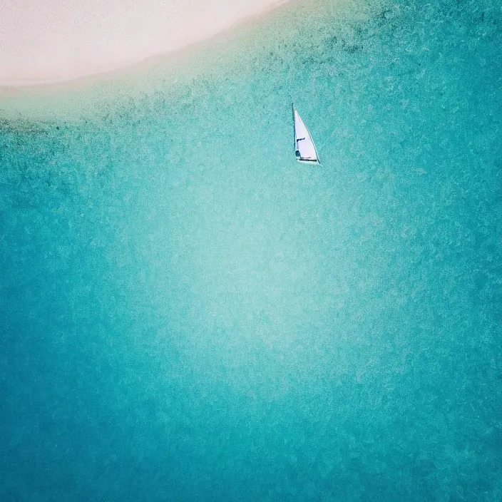 Image similar to an aerial perspective of a crystal clear ocean, a white yacht sailing, turquoise ocean, photo - realistic, highly detailed, calm, serene